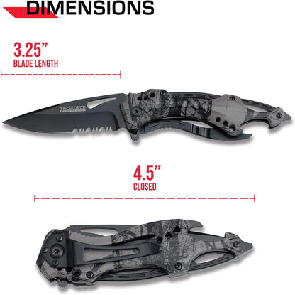 Tac-Force Folding Pocket Knife, 3.25-inch Serrated Blade, Orange Aluminum Handle, 7.75-inch Overall Length TF-705EM