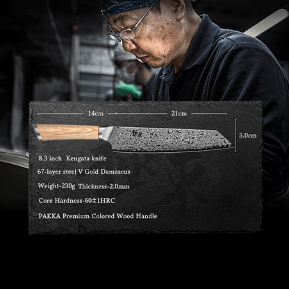 DONGSUN 8 Inch Damascus Chef Knife with North American Black Walnut Sheath, 67-Layer VG10 Forged Steel Japanese Gyuto, Professional Durable Sharpness