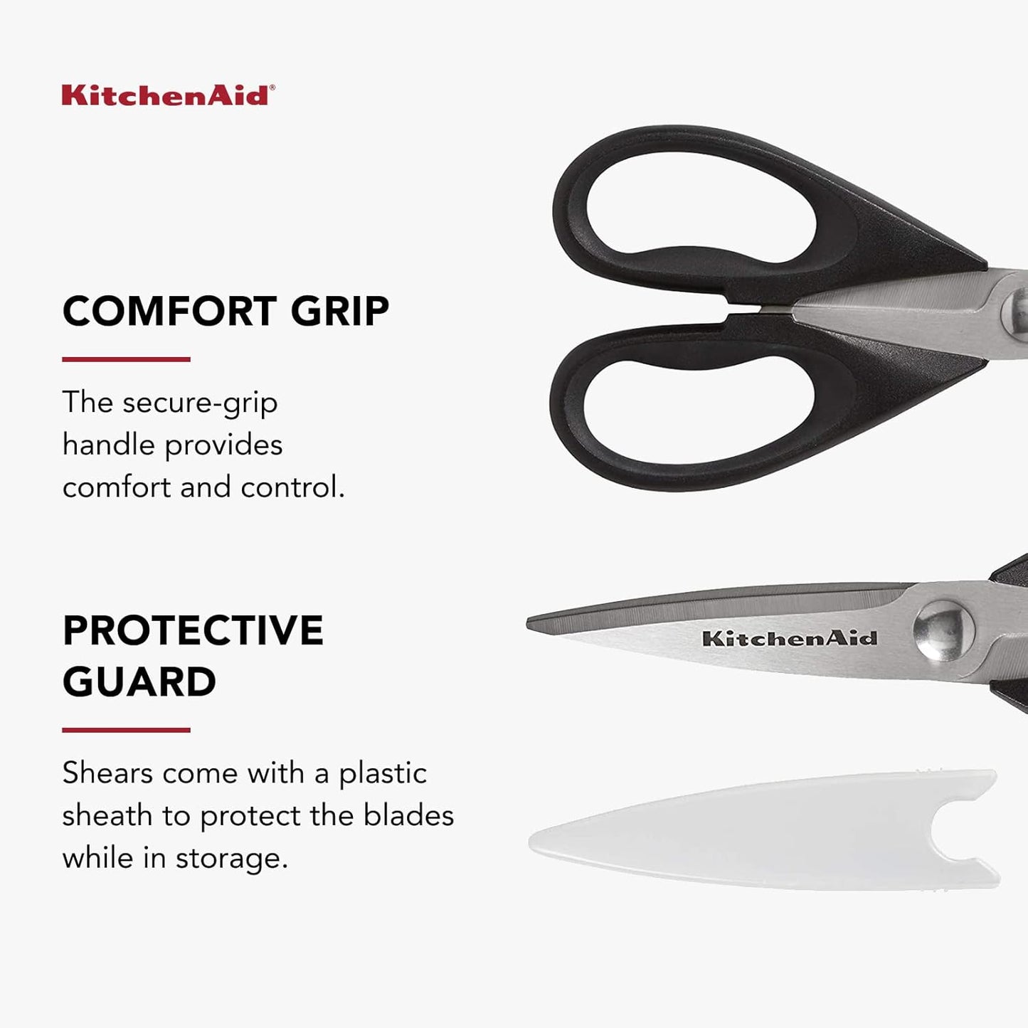 KitchenAid All Purpose Kitchen Shears with Protective Sheath Durable Stainless Steel Scissors, Dishwasher Safe, Soft Grip Comfort Handle, 8.72 Inch, Black, Pack of 12