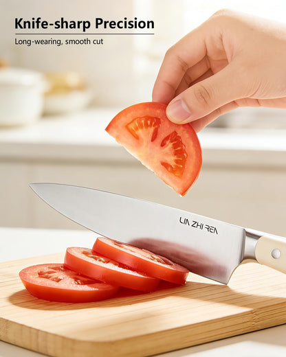 13 Piece Knife Set，Kitchen Knife Block Set，White stainless steel knife set with sharpener for Chopping, Slicing, Dicing & Cutting，Dishwasher safe