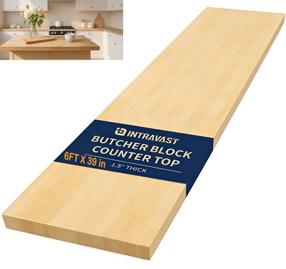 18"x25" Butcher Block Countertop Island, 1.5FT Unfinished Solid Birch Wood DIY Countertop, Durable Counter Table Tops for Kitchen Bar, Workshop, Laundry Counters Dining Room Tables 1.5"Thick