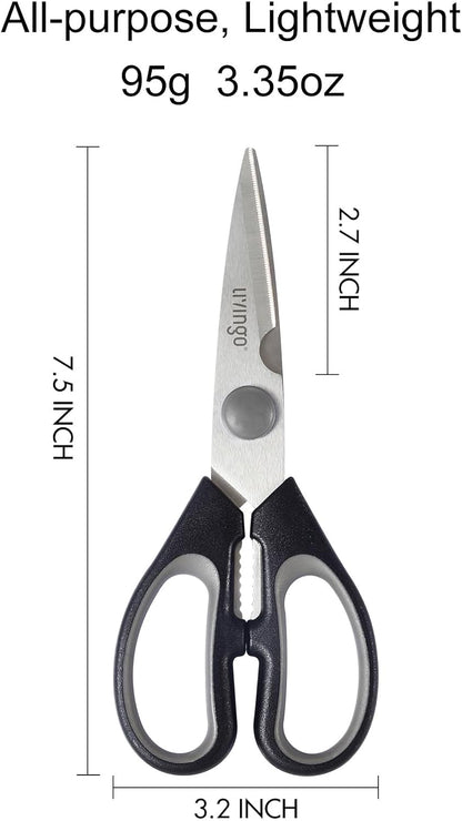LIVINGO 8" Kitchen Scissors All Purpose - 2 Pack Heavy Duty Kitchen Meat Shears, Stainless Steel Multi-function Food Scissors for Cooking Cutting Chicken, Turkey, Bones, Poultry, Fish, and Vegetables