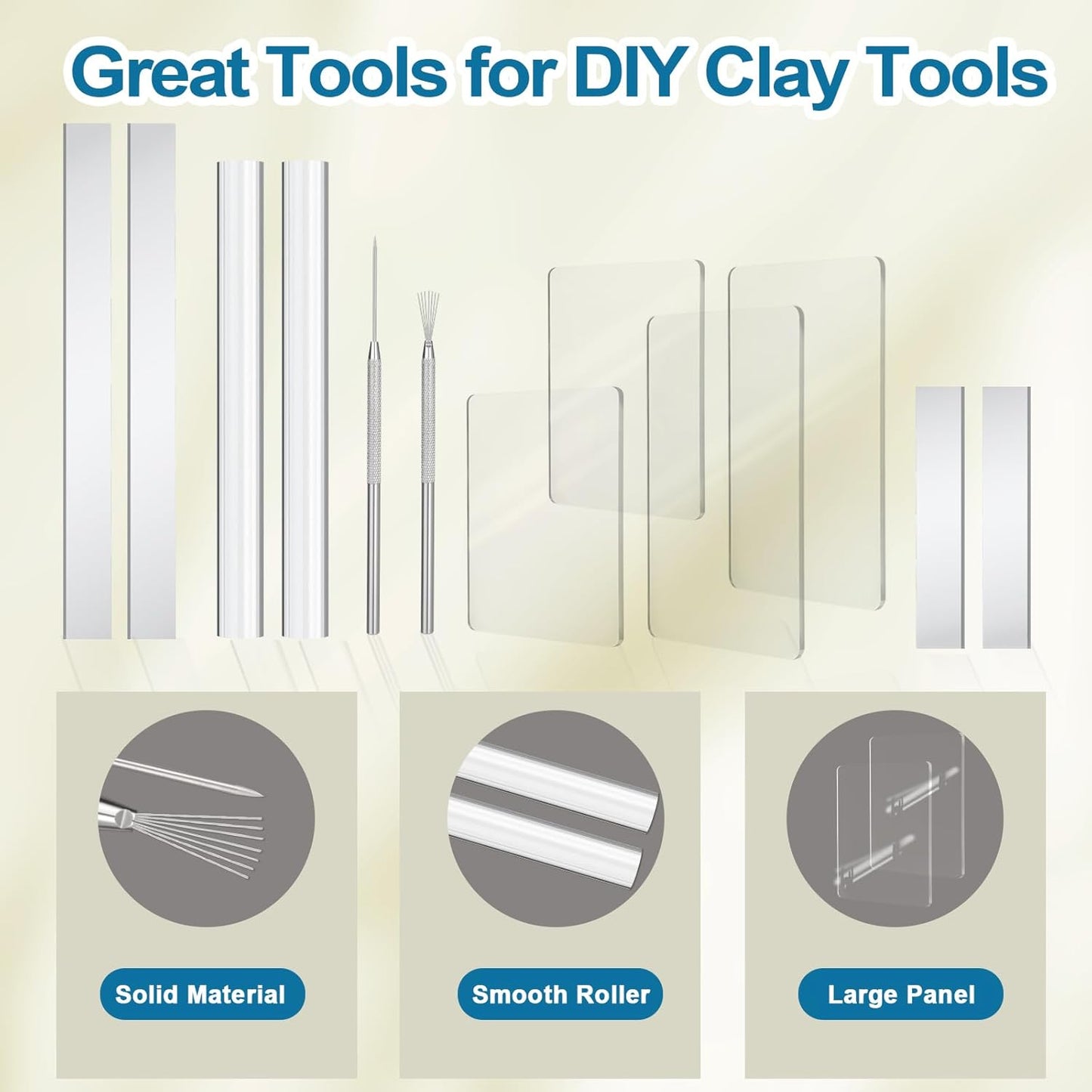 Amrules Clay Tools Kit, 12 PCS Polymer Clay Cutter Tools, Rectangle Shape Acrylic Press Board and Roller Pin Supplies Suitable for Shaping, Carving, Pottery Craft and DIY Projects