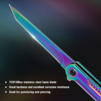 FUNBRO EDC Pocket Knife - 7CR13Mov Steel Tanto Blade, Slim Survival Knife with Clip and Liner Lock, Window Breaker for Outdoor Camping- Stocking stuffer Gifts for Men Women