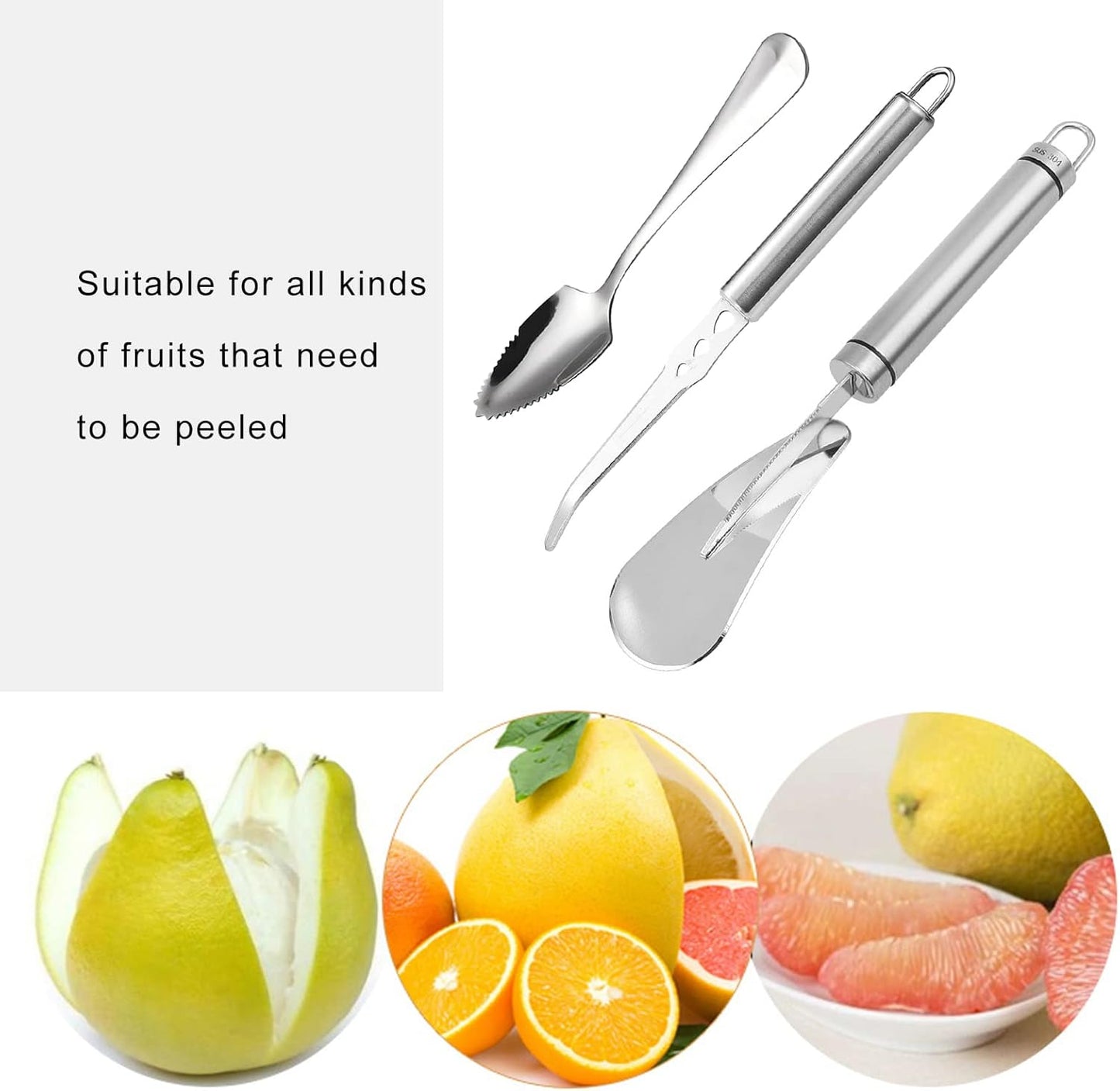 Grapefruit Knife - Curved Serrated Stainless Steel, Pack of 2 with 2 Pcs Spoons, for Grapefruit & Oranges