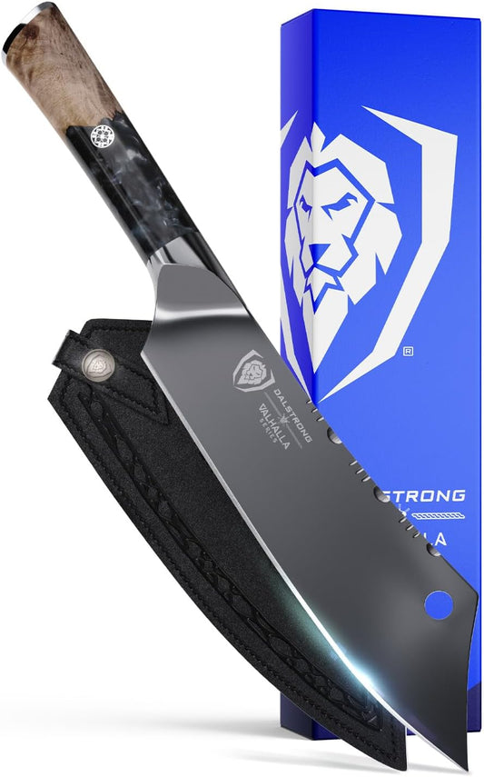 Dalstrong Chef & Cleaver Hybrid Knife - The 'Crixus' - 8 inch - Valhalla Series - 9CR18MOV HC Steel - Celestial Resin & Wood Handle - Razor Sharp Chef's Knife - w/Leather Sheath