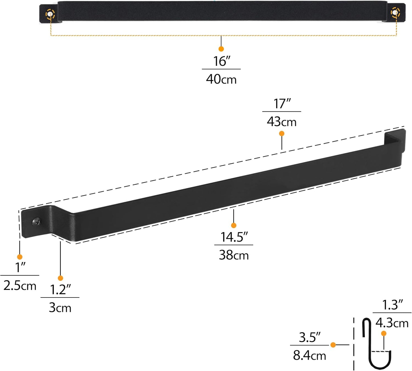 Wallniture Gourmet Kitchen Rail with 10 Hooks, Wall Mounted Wrought Iron Hanging Utensil Holder Rack with Black 17 Inch