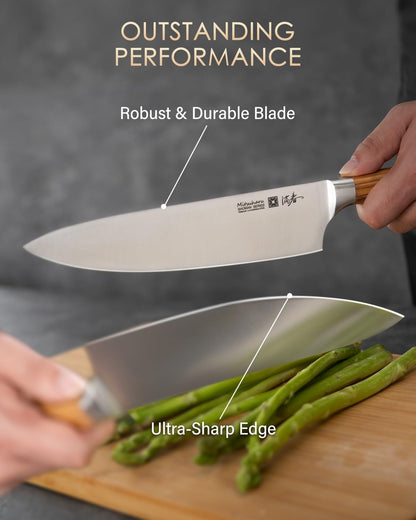 Mitsuharu 7 inch Nakiri Knife, SHOMAN Series Vegetable Knife, Razor Sharp Blade, Ergonomic Olive Wood Handle, German Steel Meat Cleaver, Japanese Chef Knife, Vegetable Kitchen Knife with Case