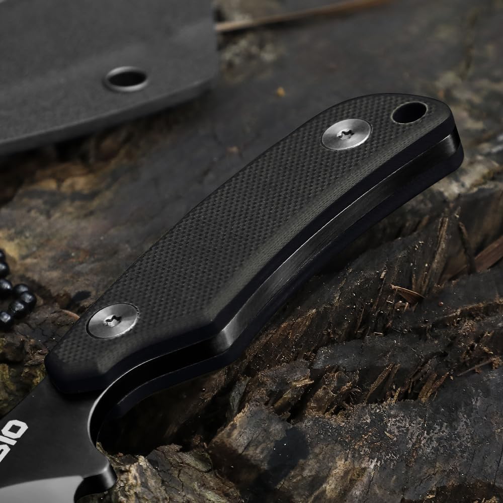 Omesio Neck Knife, Full Tang EDC Knife Necklace for Men, 5.82" Fixed Blade with Kydex SHeath and Clip, Nessmuk Blade Small D2 Steel G10 Handle for Outdoor, Survival, Camping