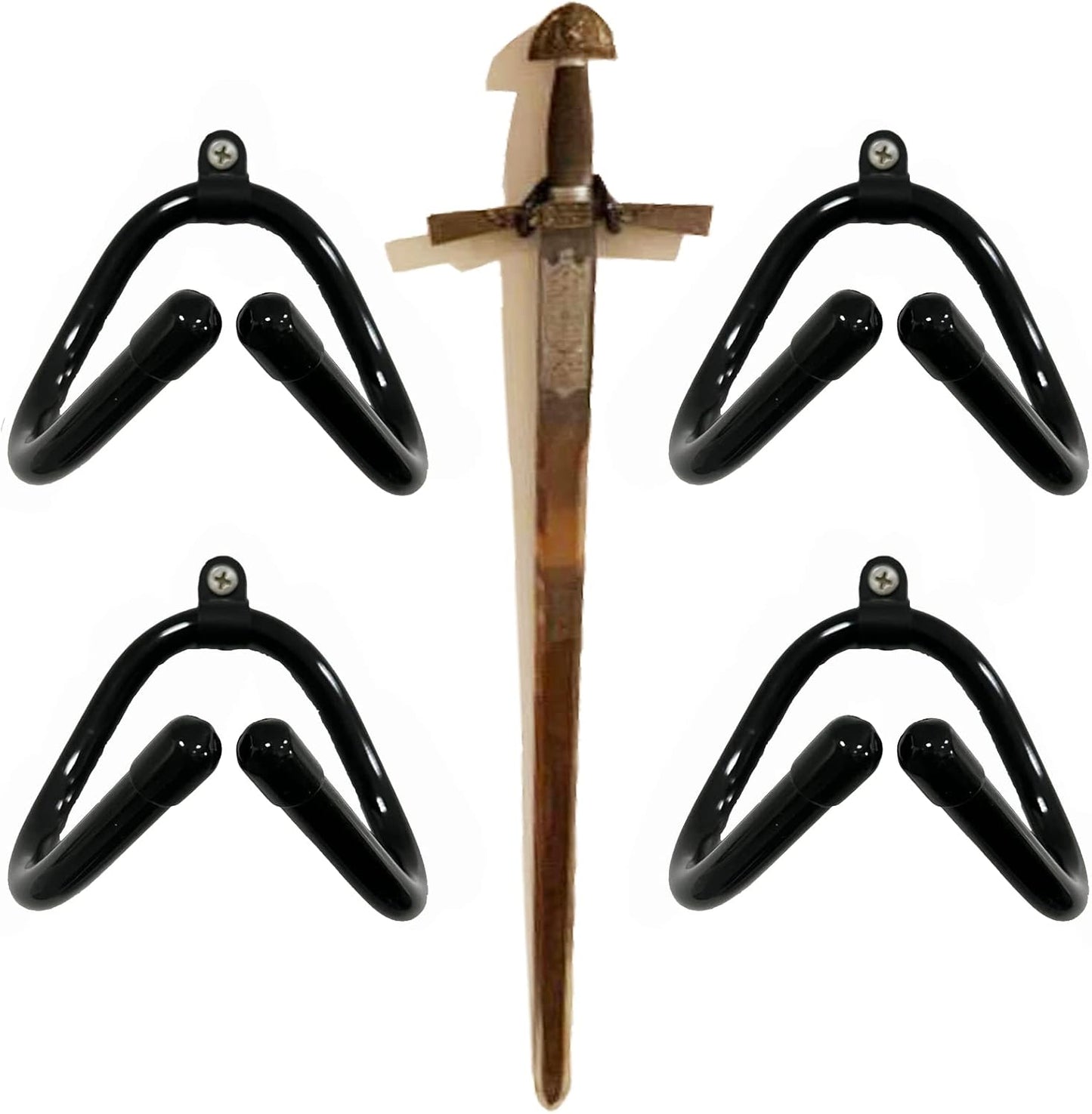 Pmsanzay 4 Pack Mini Adjustable Wall Mount Hook Display Hanger Rack - Strong & Flexible, Fits Every Shape and Size. For Sword, Dagger, Axe, Broadsword, Keyblade, etc.