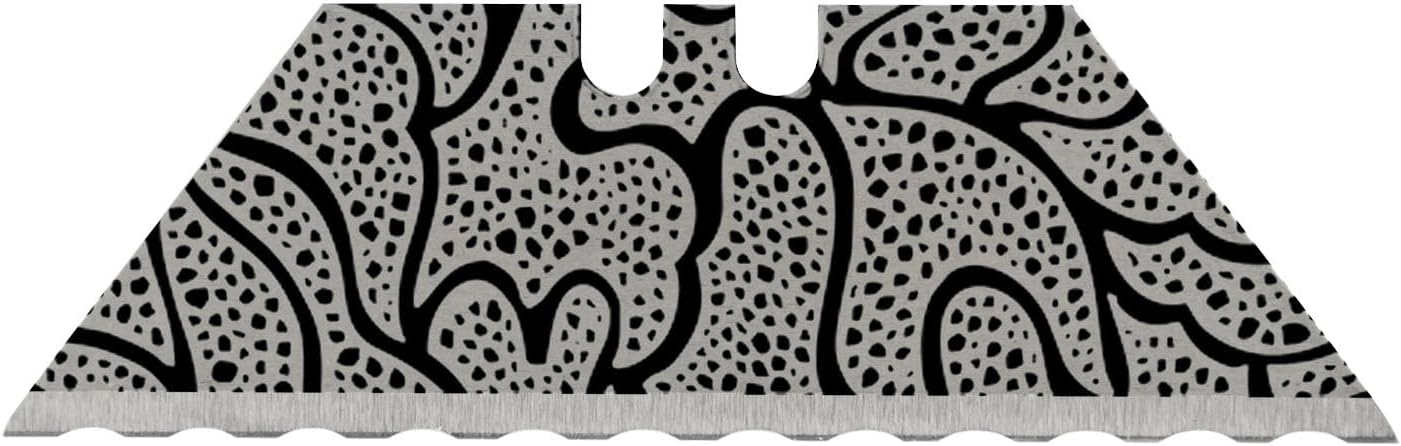 NDZ Performance Serrated Steel Blade Replacement for Utility Knife & Box Cutters, Custom Double Sided Laser Engraved Designs, Silver - Skull - 3 Pack