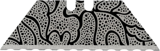 NDZ Performance Serrated Steel Blade Replacement for Utility Knife & Box Cutters, Custom Double Sided Laser Engraved Designs, Silver - Skull - 3 Pack