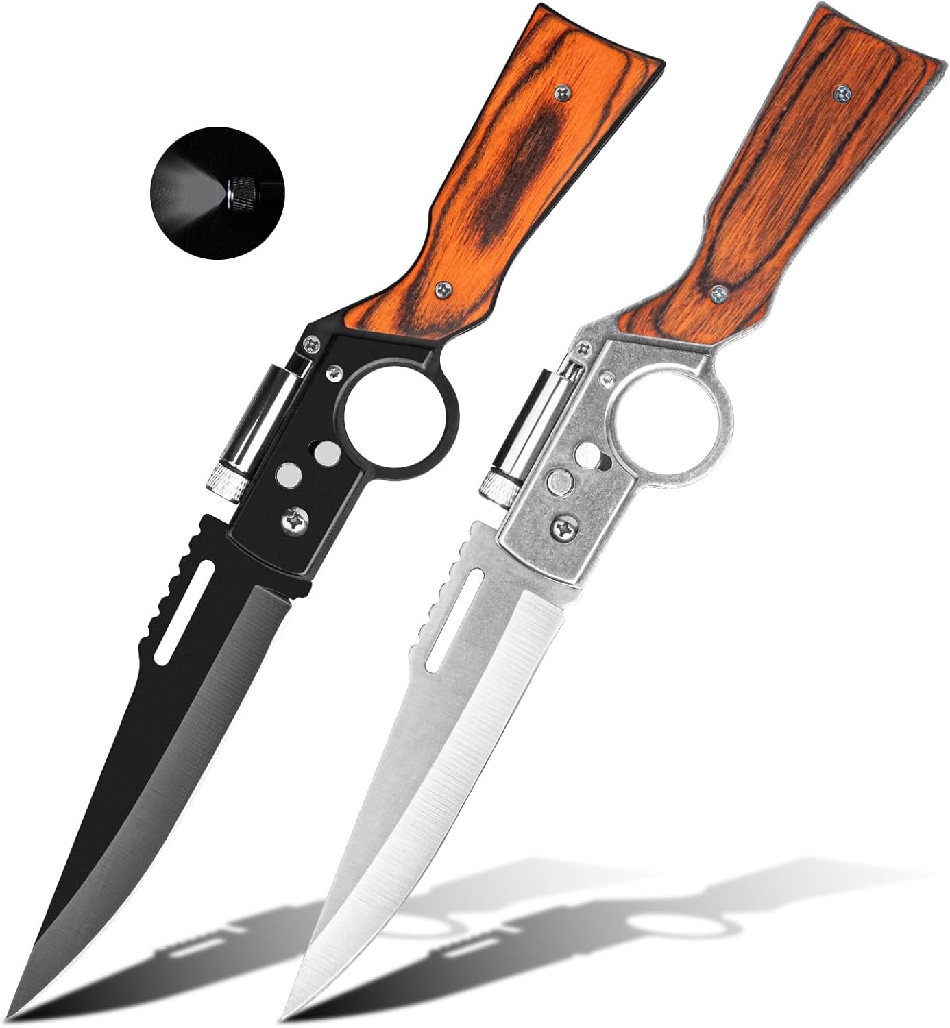 2 Pcs Pocket Knife Ak47 Folding Knife Stainless Steel Blade Lightweight Wooden Handle, Gifts for Men