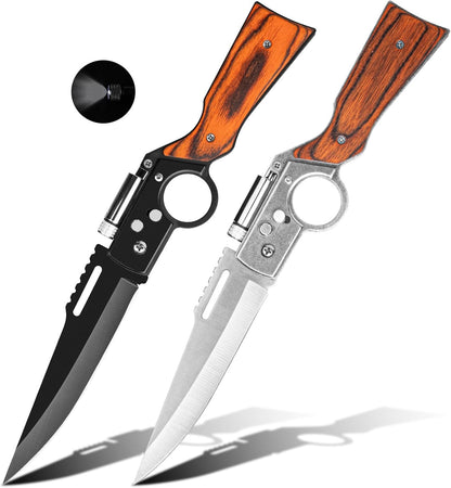 2 Pcs Pocket Knife Ak47 Folding Knife Stainless Steel Blade Lightweight Wooden Handle, Gifts for Men