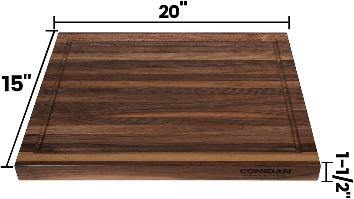 CONSDAN Walnut Cutting Board for Kitchen, USA Grown Hardwood, 20 x 15, with Invisible Inner Handle, Prefinished with Food-Grade Oil, Suitable for Kitchen Edge Grain, 1" Thick
