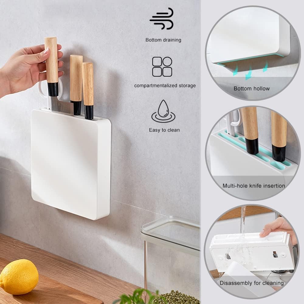 Knife Rack, Hidden Kitchen Knife Holder Prevent Injury Breathable Wall Mounted Knife Block for Home Kitchen