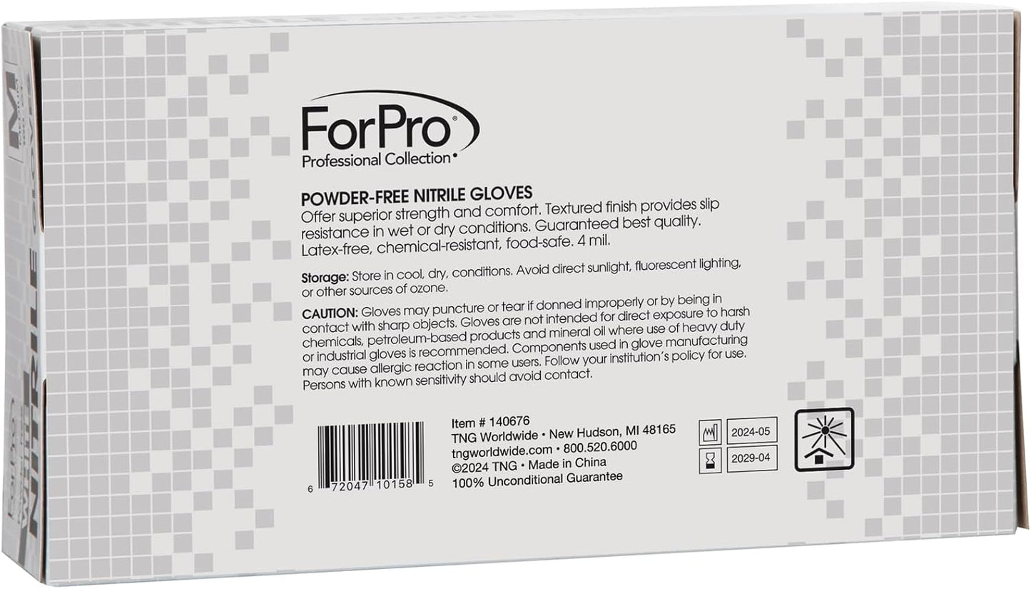 ForPro Disposable Nitrile Gloves, Chemical Resistant, Powder-Free, Latex-Free, Non-Sterile, Food Safe, 4 Mil