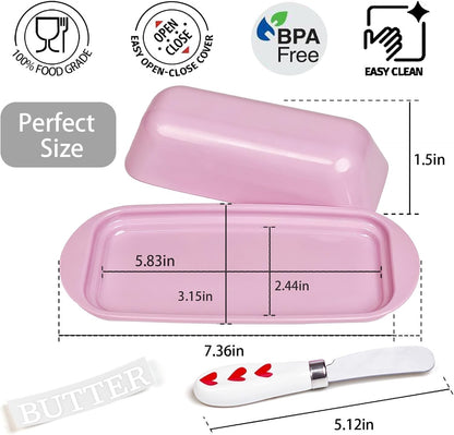 BPA-Free Melamine Butter Dish with Lid & Stainless Steel Knife - Farmhouse Butter Keeper for Countertop & Refrigerator, Dishwasher Safe, Holds 1 Stick with East & West Coast Butter-Cream