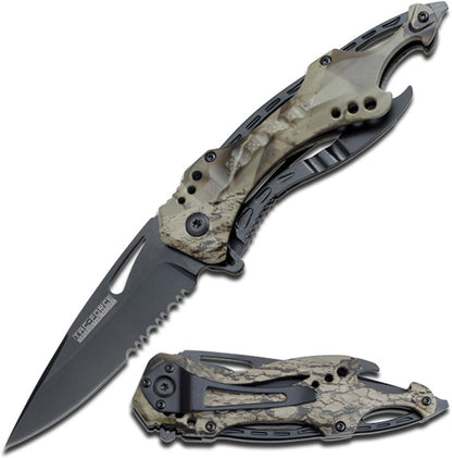 Tac-Force Folding Pocket Knife, 3.25-inch Serrated Blade, Orange Aluminum Handle, 7.75-inch Overall Length TF-705EM