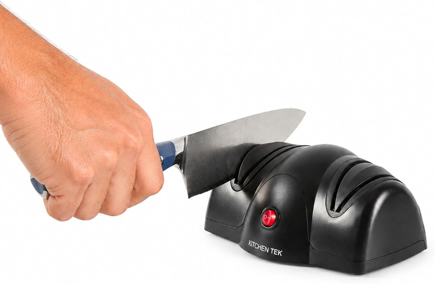 Restaurantware-Kitchen Tek 2-Stage Electric Knife Sharpener, 1 Straight-Edge Knife Sharpener With Diamond Grinding Wheel - 120 Voltage, Quick Sharpening, Gray Plastic, For Kitchen Knives