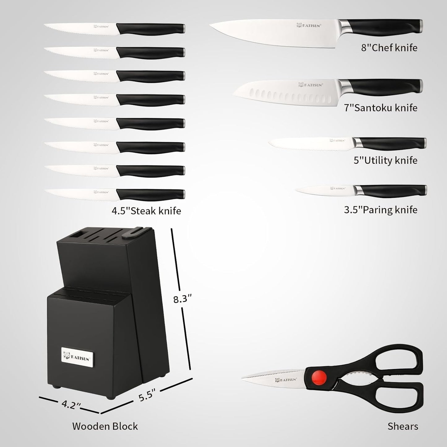 Kitchen Knife Set,14-Piece Knife Set With Block Wooden, Self Sharpening For Chef Knife Set, High Carbon German Stainless Steel Hammered Collection Knife Block Set, Dishwasher Safe Cutlery, Cream
