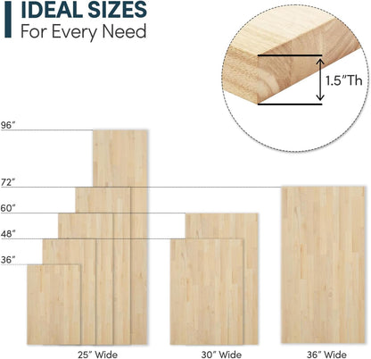 36''L x 25''W x 1.5''Th Hevea Solid Wood Butcher Block Countertop, Butcher Block Table Top for DIY Washer Dryer/Island/Kitchen Countertop (Unfinished)