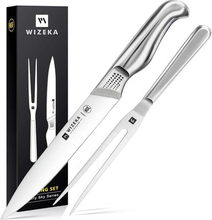 WIZEKA Kitchen Knife Set with Block: 15PCS German Stainless Steel Knife Block Set,One-Piece Design Knives Set for Kitchen, Professional Knife Set with Built-in Sharpener,Starry Sky Series Mothers Day