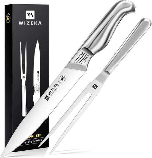 WIZEKA Kitchen Knife Set with Block: 15PCS German Stainless Steel Knife Block Set,One-Piece Design Knives Set for Kitchen, Professional Knife Set with Built-in Sharpener,Starry Sky Series