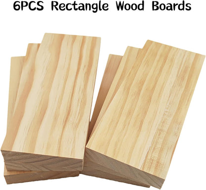 4PCS Rectangle Wood Boards Unfinished Wood Blocks for Crafting, 8x6x1in Blank Whittling Wooden Blocks for Wood Carving,Painting & Burning
