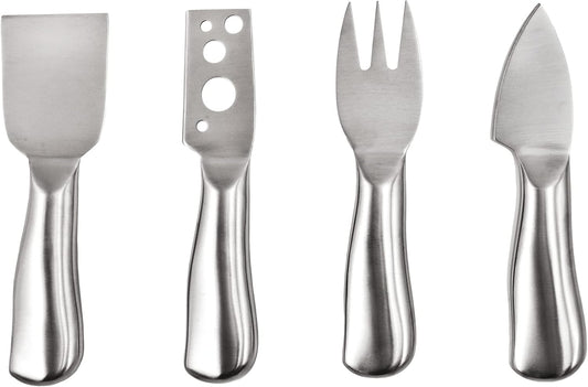 True Gourmet 4-Piece Stainless Steel Cheese Knife Set with Acacia Wood Handles for Charcuterie Board, Includes 3 Knives & 1 Fork, Hosting Essentials