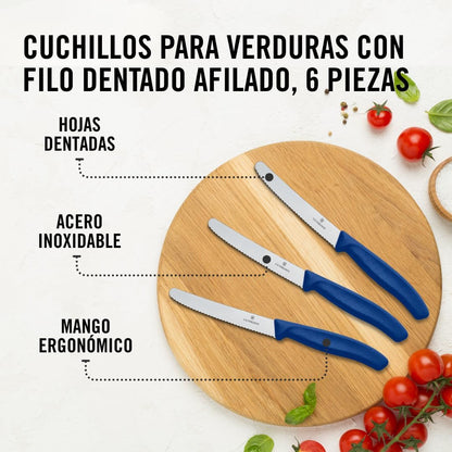 Victorinox Swiss Classic Tomato and Table Set, 6 Pieces Paring Knife, Set of 6, Blue (6.7832.6)
