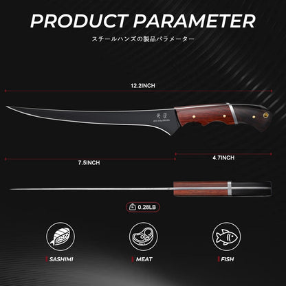 DRGSKL Boning Knife 7 inch - Brisket Trimming Knives for Meat Cutting, Black Butcher Slicing Knives with Full Tang Handle, Kitchen Fillet Knife for Birthday Dad Mom Gift