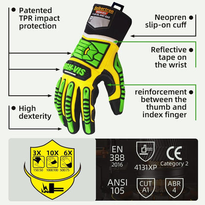 Seibertron High-Vis Series Cut Resistant Reducing Anti-Impact Mechanics Heavy Duty Safety Rescue Oil and Gas Gloves