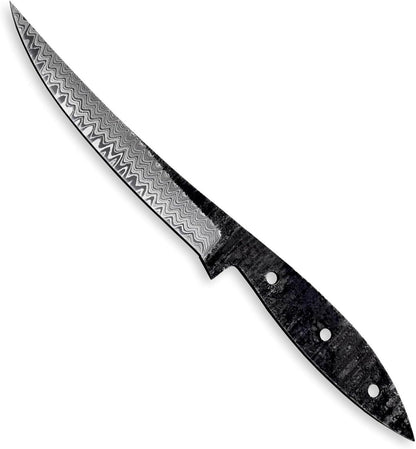 Custom Hand Forged Damascus Steel Blank Blade Fillet Knife Fisherman's Filet Fishing Knife Blade Damascus Blade Billet Handmade Knife Making Supply (FB-07)