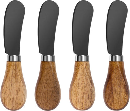 Butter Knife Spreader, Cheese Spreader Knives Set of 4, Stainless Steel Butter Knives with Acacia Wood Handle, Small Cheese Knives for Cold Butter, Soft Cheese Spreader, Jam, Charcuterie, Pastry