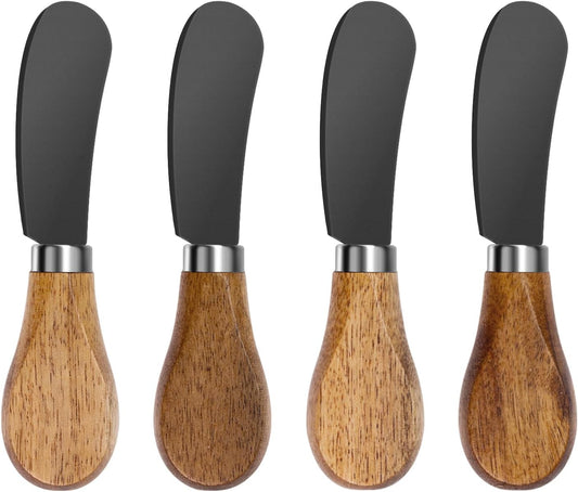 Butter Knife Spreader, Cheese Spreader Knives Set of 4, Stainless Steel Butter Knives with Acacia Wood Handle, Small Cheese Knives for Cold Butter, Soft Cheese Spreader, Jam, Charcuterie, Pastry