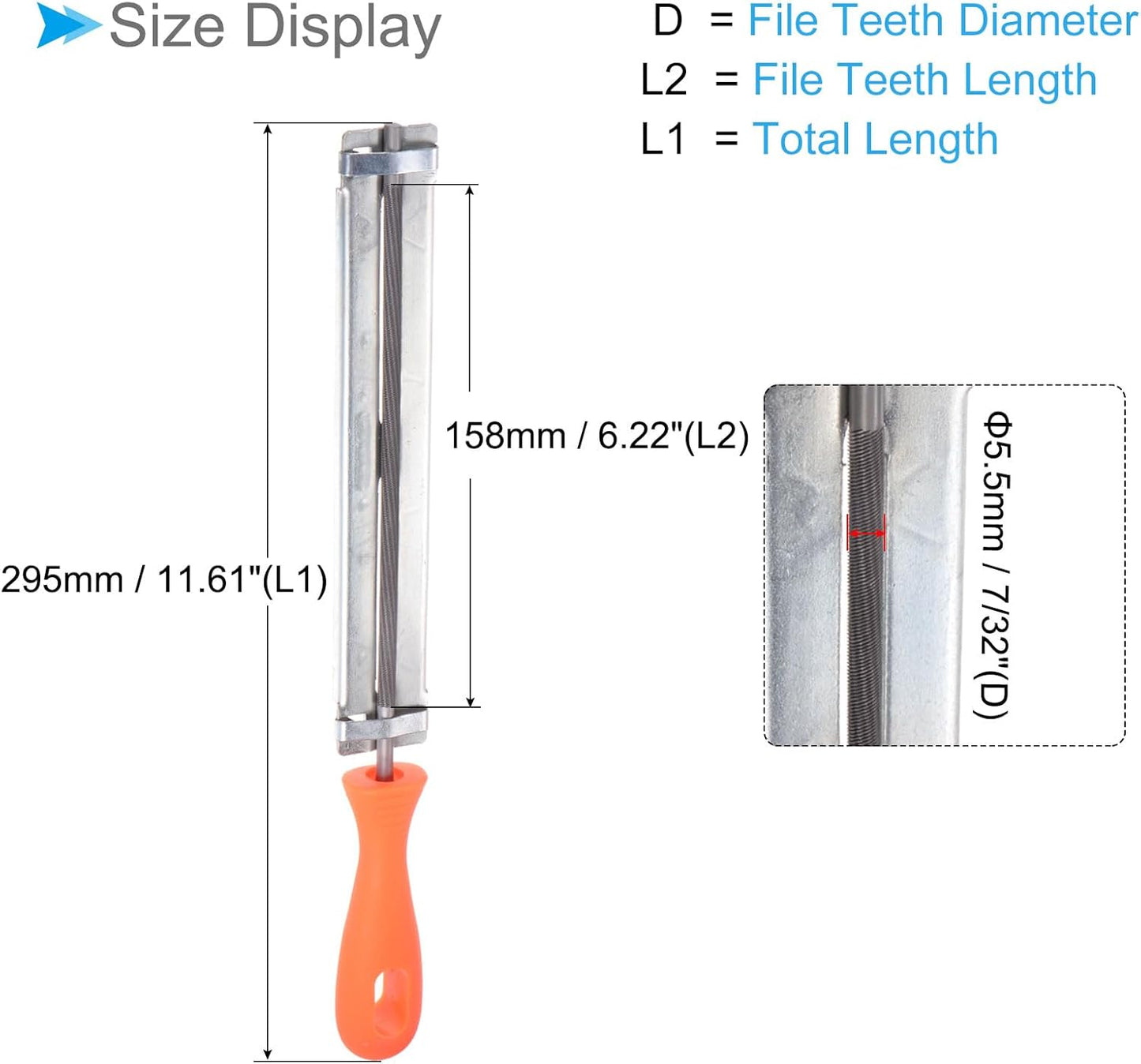 Chainsaw File Holder, 3/16" (4.8mm), Chrome Steel Round Sharpener Files with Angle Guides - (Applications: for Sharpening Chain Saws), 2pieces
