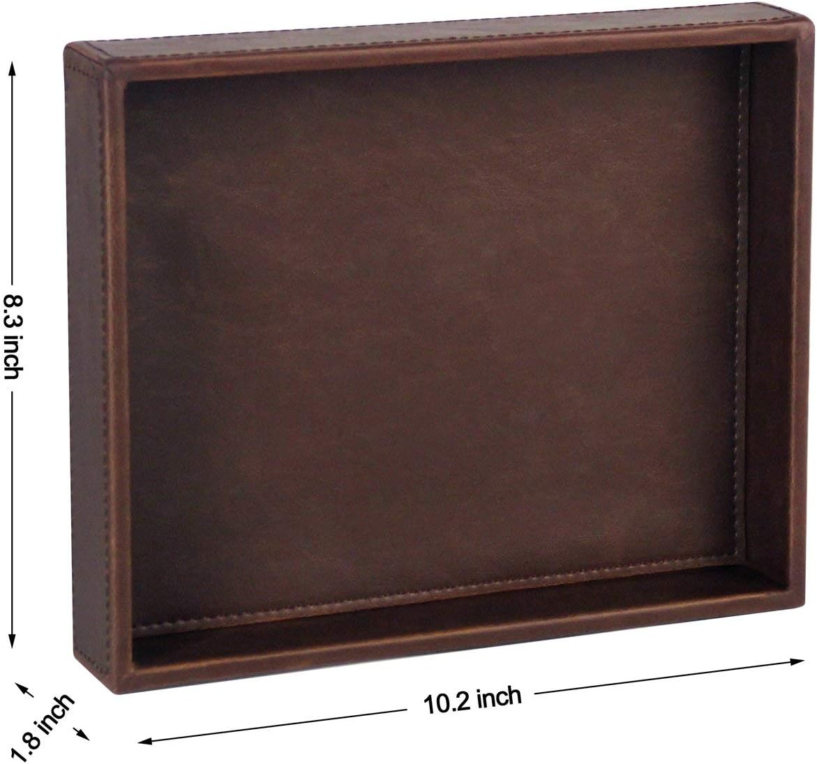 HofferRuffer Faux Leather Vanity Tray, Elegant Desktop Storage Organizer, Decorative Catchall for Perfume, Bathroom Valet, Nightstand or Dresser, 10.2 x 8.4 x 1.8 inches (Grey Stripe)