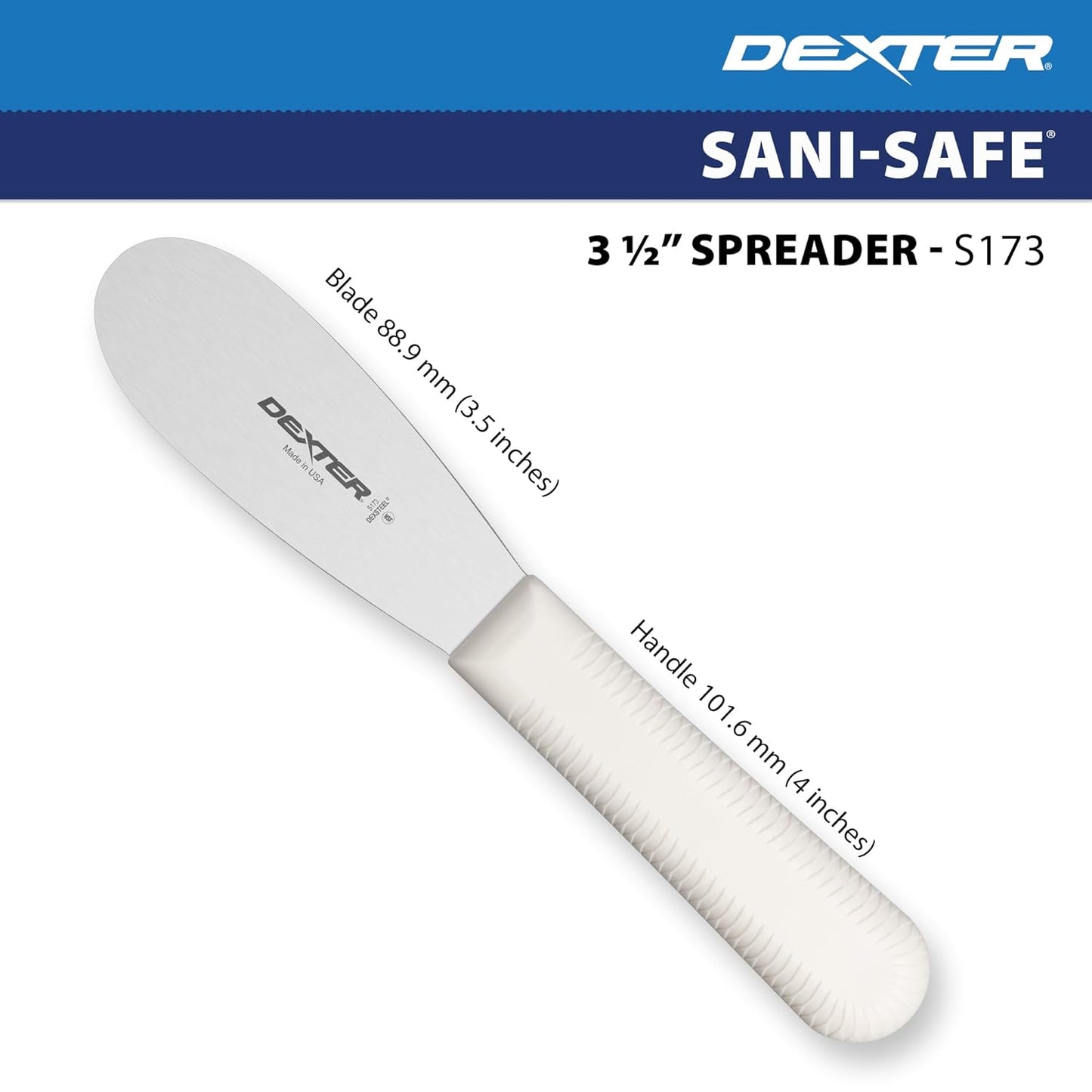 ‌‌Dexter Russell S173PCP Sani-Safe 18193 Sandwich Spreader, 3-1/2" Stainless Steel Blade with Textured Polypropylene White Handle, Professional Butter and Condiment Spreader, NSF, Made in USA‌‌‍‌‌