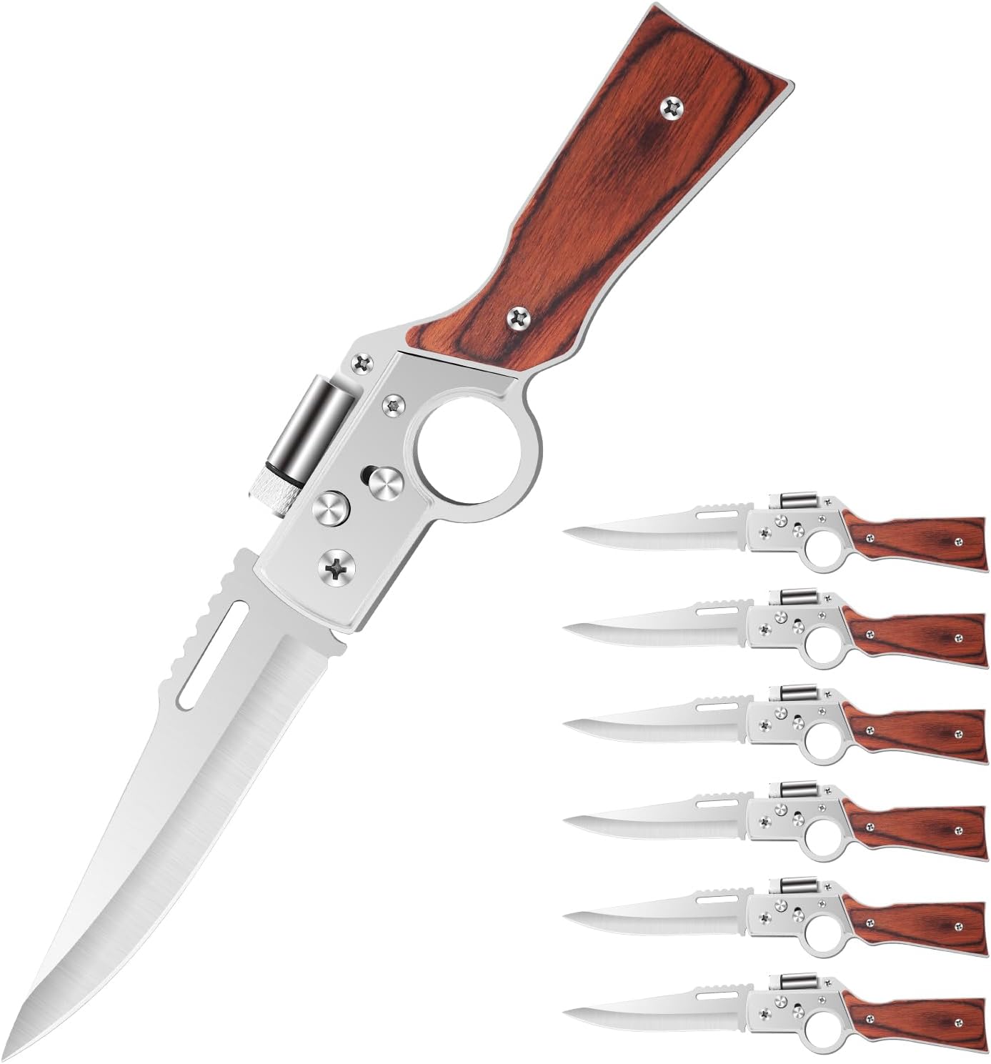 AK47 Style Tactical Folding Pocket Knife – EDC Gift for Men with LED Light, Wood Handle & Pocket Clip, Laser Engraving Ready, Outdoor Camping Hiking Gear (1)