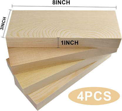 4 Pcs Unfinished Pine Wood Blocks, 3x10x1 Inch Wooden Block, Wood Carving Blocks for Crafting Home Crafts DIY Supplies Carving Crafting