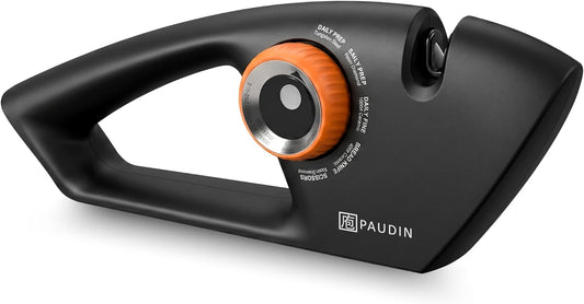 PAUDIN Precision 5-Stage Knife Sharpener, Adjustable Manual Sharpening System for Kitchen Knives and Scissors, for Straight & Serrated Blades, with Non-Slip Base and Ergonomic Handle for Safe Home Use