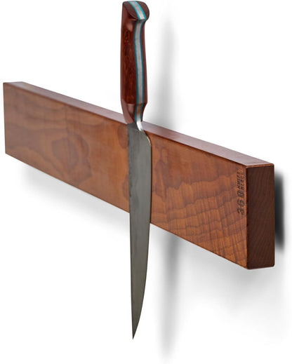 360KnifeBlock magnetic knife BAR - Guitar Wood - 2 Rows of Magnets, 'magic floating backer' w/level system, 2"screws - handmade in Washington (Guitar wood, 18" wide)