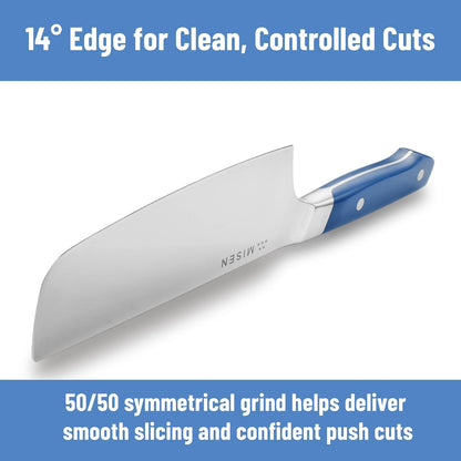 Misen 5.5” Nakiri Knife - Japanese Vegetable Knife, AICHI ACUTO440 High-Carbon Stainless Steel - Razor-Sharp 14° Edge - Compact, Rust-Resistant Kitchen Knife for Chopping, Slicing & Meal Prep - Blue