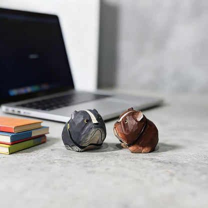 Hand-Carved Wooden Teddy Dog Figurine, 2.7" Brown Puppy Statue with Base for Car Dashboard, Desk & Home Decor, Gift for Dog Lovers