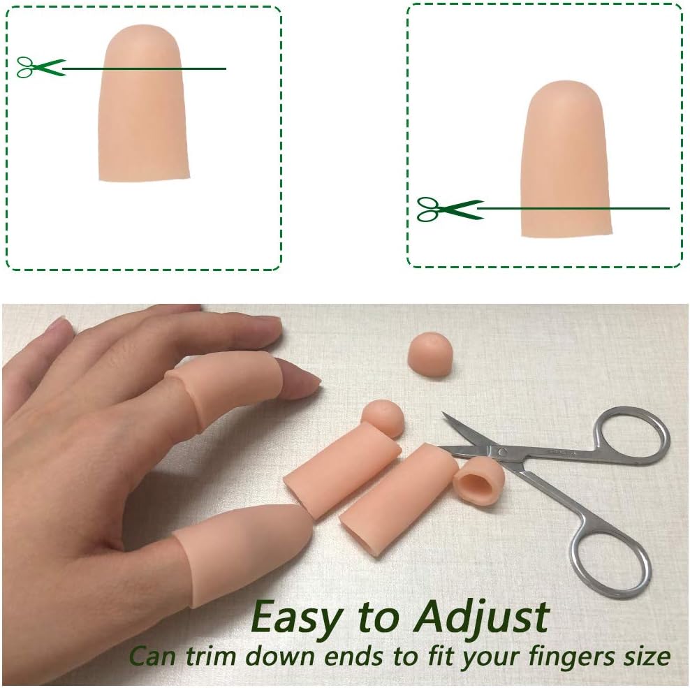 Kris-kikomy Gel Finger Protectors Finger Caps Silicone Fingertips Protection - Finger Cots Great for Trigger Finger, Finger Arthritis, Finger Cracking and Other Finger Pain Relief(Nude, Medium)