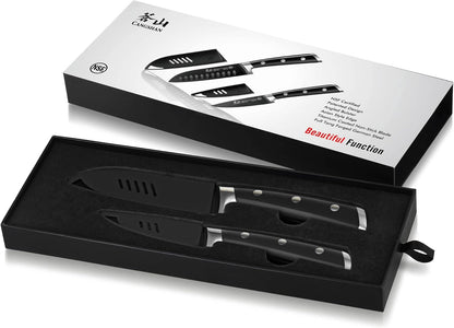 Cangshan S+ Series 1022094 German Steel Forged 2-Piece Titanium Coated Santoku Starter Knife Set with Sheaths, Noir Black