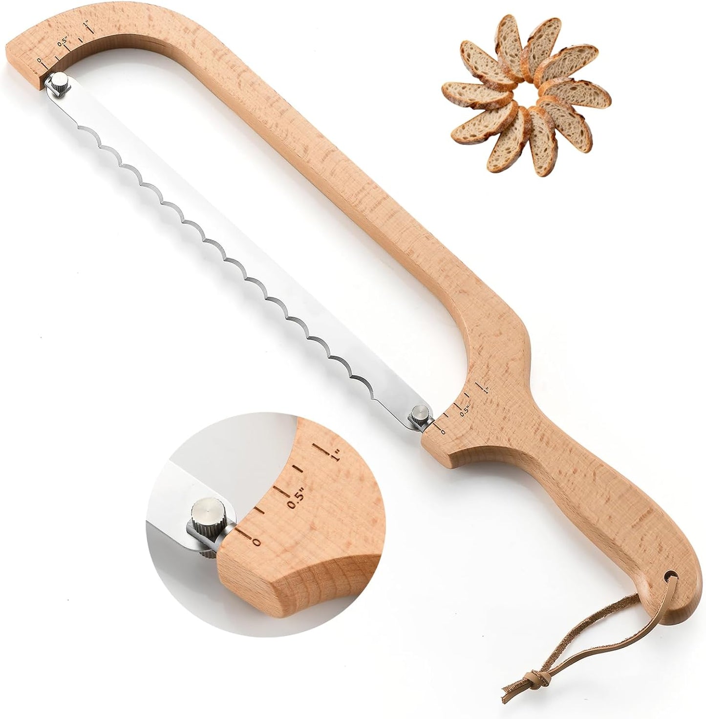 360° Rotatable Blade Wooden Bread Knife, Left-Hand Friendly, Bread Slicer, Bread Bow Saw