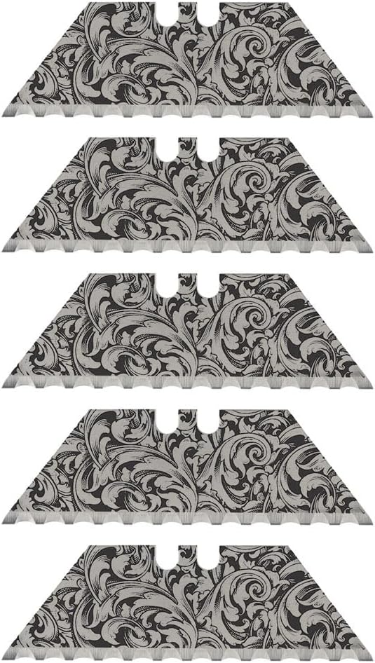 NDZ Performance Serrated Steel Blade Replacement for Utility Knife & Box Cutters, Custom Double Sided Laser Engraved Designs, Silver - Skull - 3 Pack