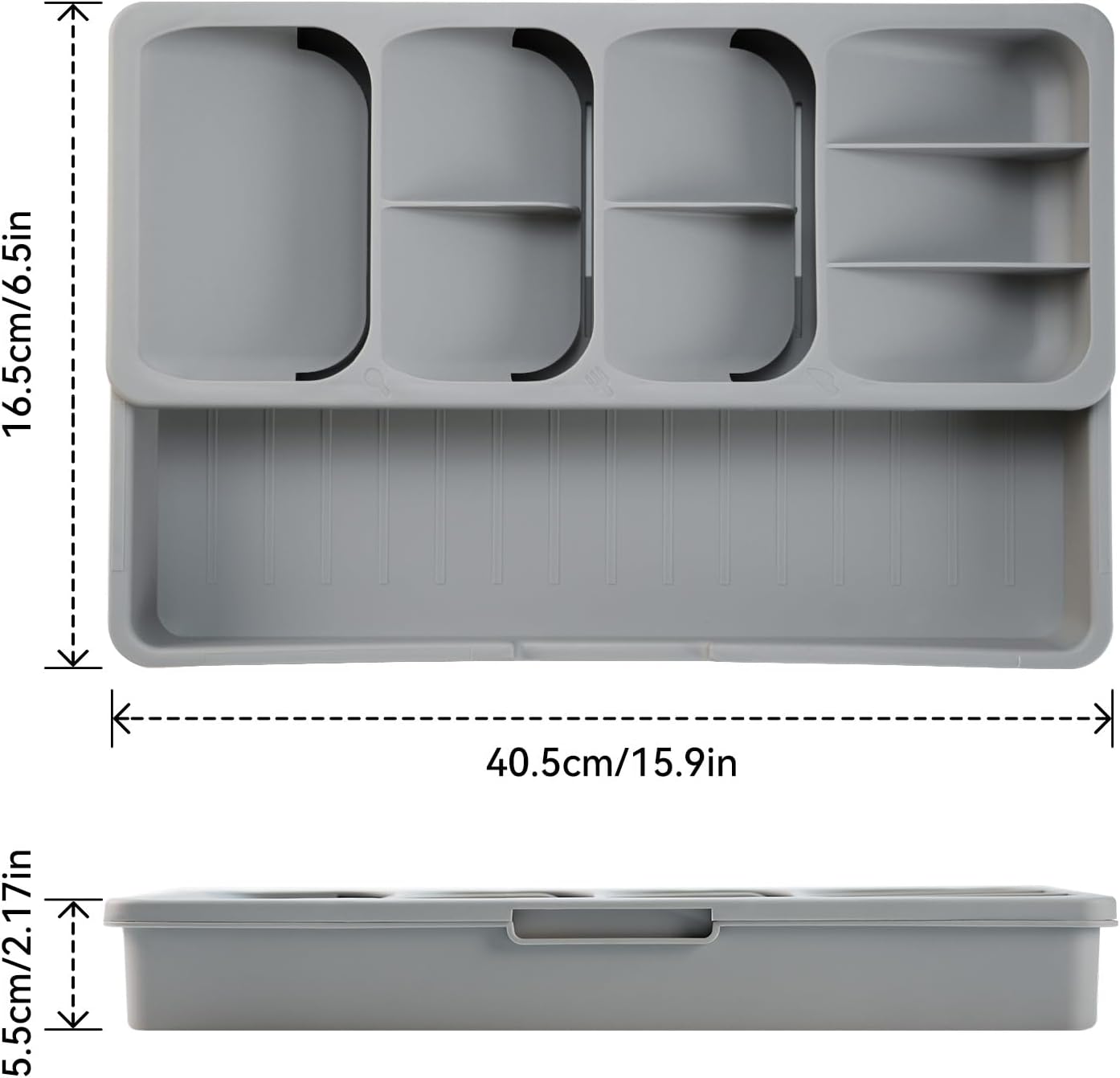 Expandable Silverware Drawer Organizer Tray, Adjustable Utensil Holder for Kitchen Drawers, BPA-Free Plastic Cutlery and Flatware Storage Divider